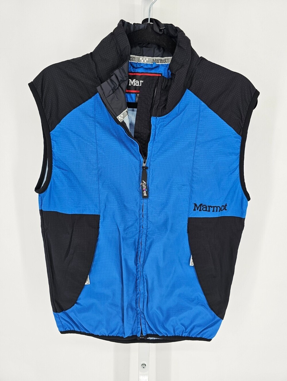 Marmot vintage Y2K blue and black lightweight athletic windbreaker vest Sz S